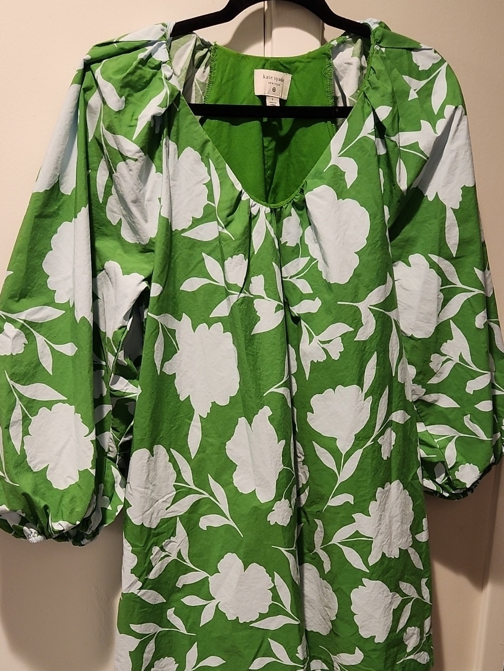 Kate Spade New York Green Floral Puff-Sleeve Dress